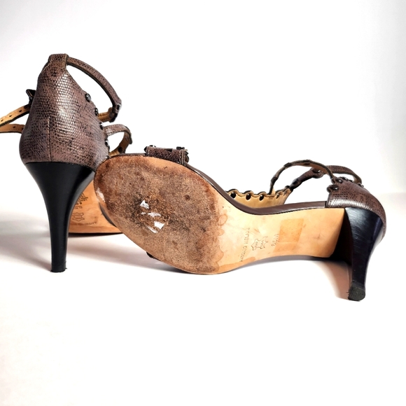 Antonio Melani Women's Stiletto High Heel T Strap Open Toe Gray Sandals. - Picture 6 of 10